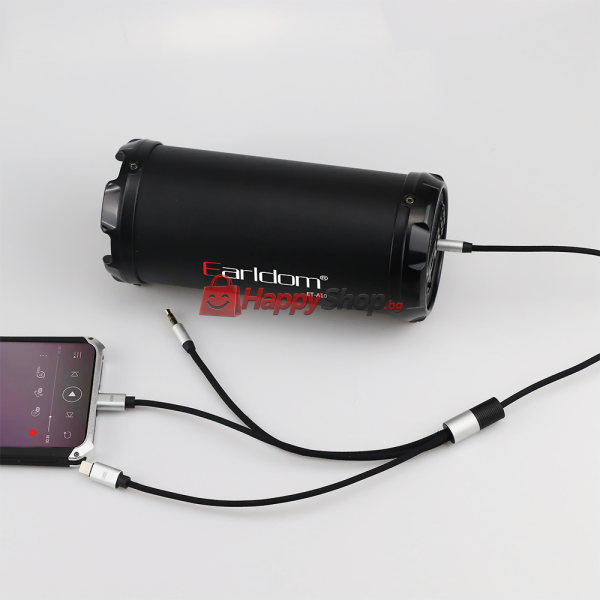 Аудио кабел Earldom ET-AUX09, 3.5mm към Lightning, Type-C, 3.5mm, 3в1, 1.2м, Черен - 40219