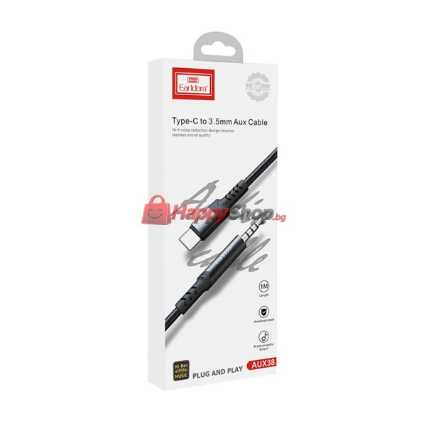 Аудио кабел Earldom ET-AUX39, 3.5mm към Lightning, 1.0м, Черен - 40177