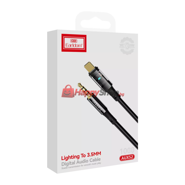 Аудио кабел Earldom ET-AUX52, 3.5mm към  Lightning, 1.0м, Черен - 40220