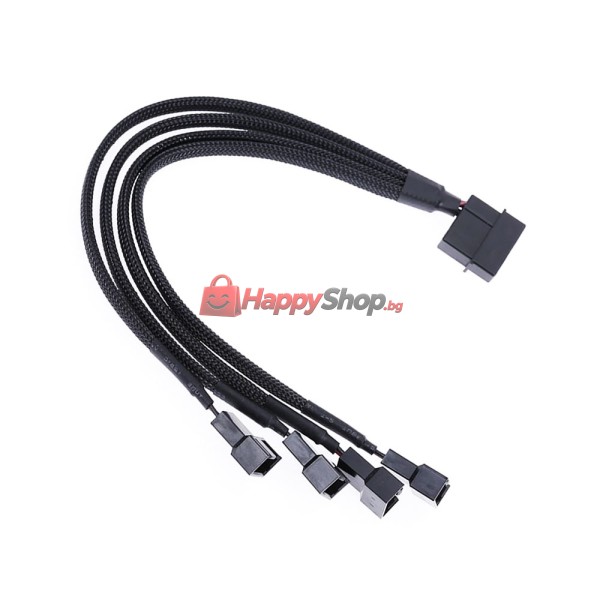 Кабел , Y-Сплитер, За вентилатори, MOLEX към 4x4PIN, 0.3m, Черен - 18322