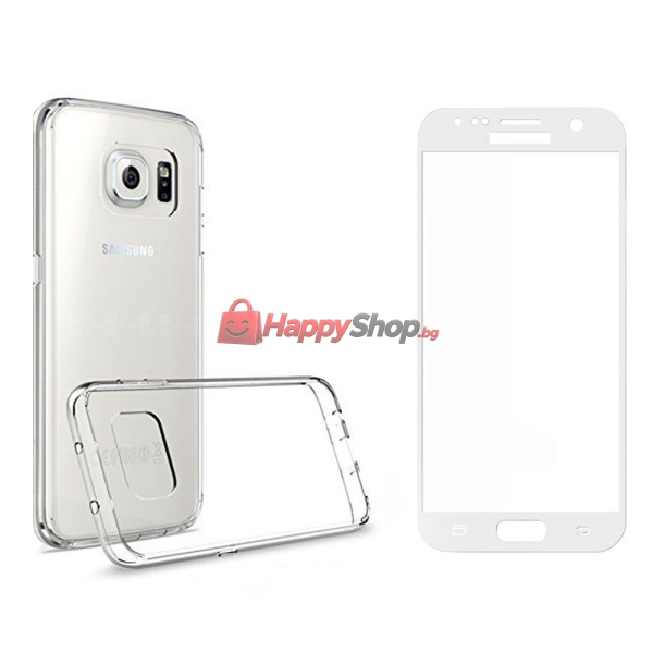 Комплект стъклен протектор със силиконови ръбове + Калъф, Remax Crystal, за Samsung Galaxy S7, Бял - 52239