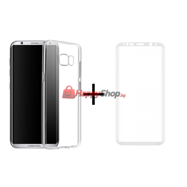 Комплект стъклен протектор + Калъф, Remax Crystal, за Samsung Galaxy S8 Plus, Бял - 52304