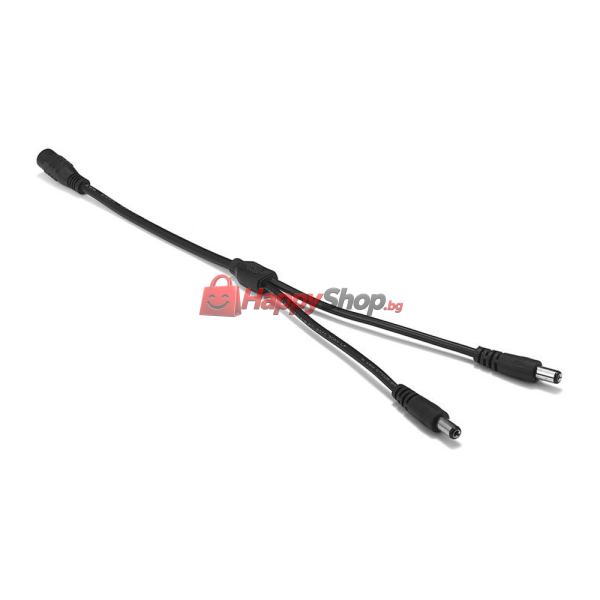 DC Сплитер DeTech, 5.5x2.1, 1 към 2, 0.4m, Черен - 18364