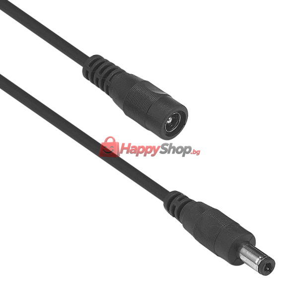 DC Удължител DeTech, 5.5x2.1 M/F, 3.0m, Черен - 18372