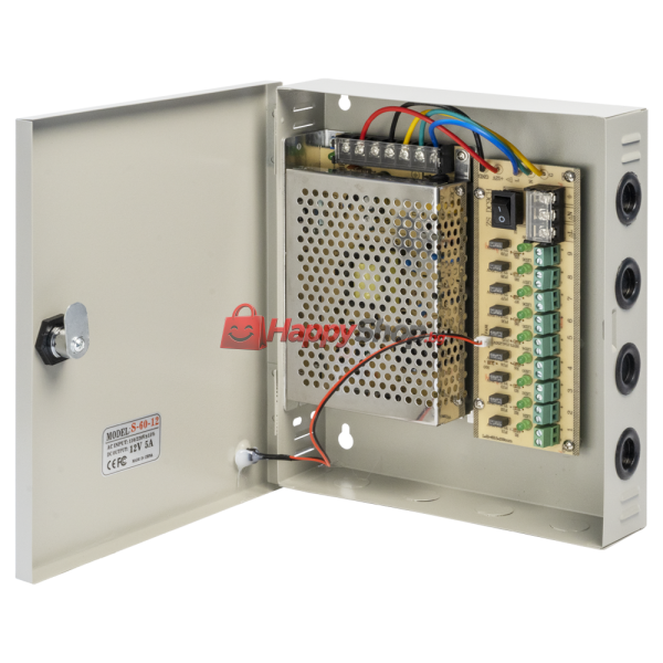 Импулсен захранващ блок , 12V/5A, 9 Изхода, Метална кутия, Сив - 343