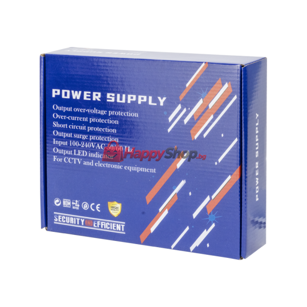 Импулсен захранващ блок , 12V/5A, 9 Изхода, Метална кутия, Сив - 343