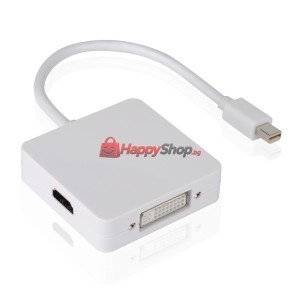 Преходник DeTech Mini DP то DVI, HDMI, VGA 10см, Бял - 18157