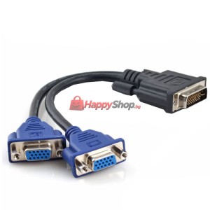 Преходник DeTech DVI 24+5 М към 2 VGA F, Черен - 18251