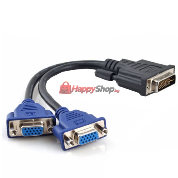 Преходник DeTech DVI 24+5 М към 2 VGA F, Черен - 18251