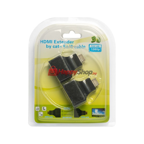 HDMI удължител, , През LAN CAT-5e/6, Черен - 17165