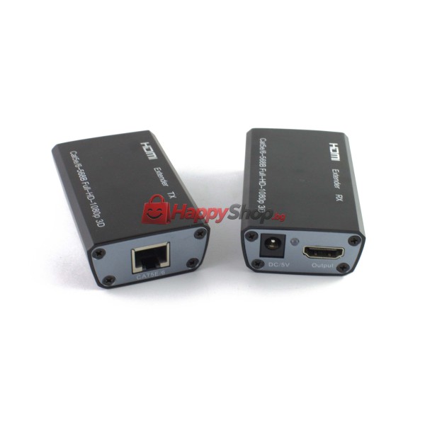 Удължител HDMI-CAT-HDMI 60M, черен - 18228