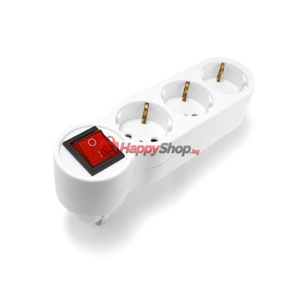 Разклонител , 3 Гнезда, 220V, С ключ, Без кабел, Бял - 17709