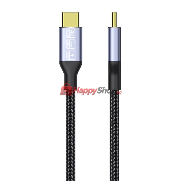 Кабел DeTech, Type-C - Type-C, 100W, 4K, 20GB/s, PD, 2.0m, Черен - 18383