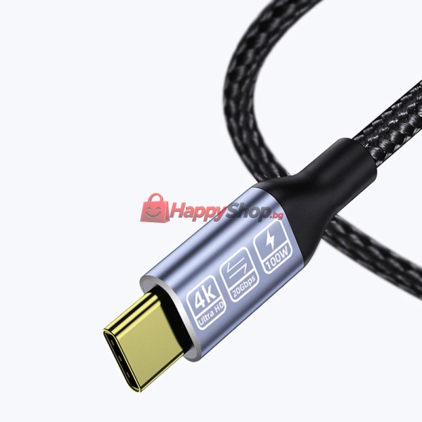 Кабел DeTech, Type-C - Type-C, 100W, 4K, 20GB/s, PD, 2.0m, Черен - 18383