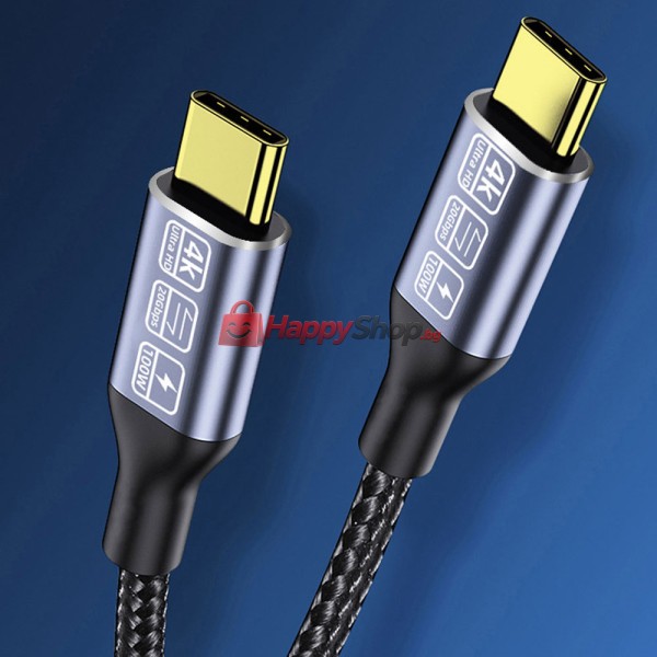Кабел DeTech, Type-C - Type-C, 100W, 4K, 20GB/s, PD, 2.0m, Черен - 18383