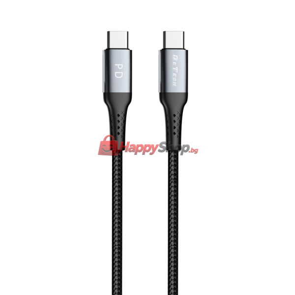 Кабел за данни DeTech DE-43CC2, Type-C - Type-C, PD, 2.0m, Черен - 40265