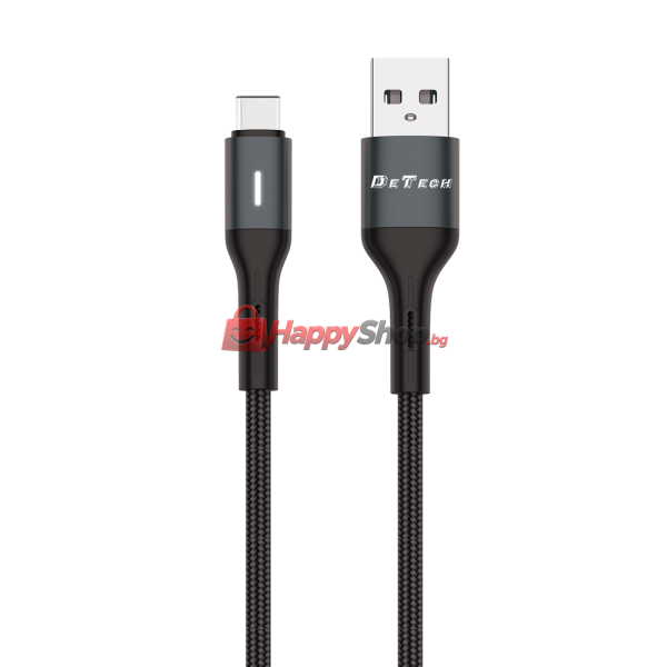 Кабел за данни DeTech DE-C38C, Type-C, 1.0m, Черен - 40199