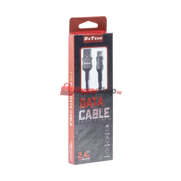 Кабел за данни DeTech DE-C39C, Type-C, 1.0m, Черен - 40202