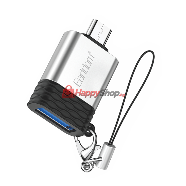 Преходник Earldom ET-OT66, USB F към Micro USB, OTG, Сребрист - 40208