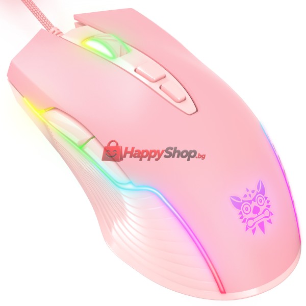 Геймърска мишка Onikuma CW905, Оптична, 7D, RGB, Розов - 766