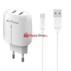 Мрежово зарядно устройство DeTech DE-32QCC, 18W, С Type-C ка..