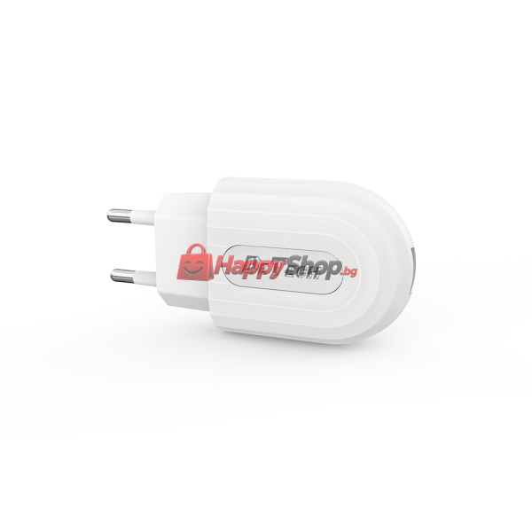 Мрежово зарядно устройство DeTech DE-28i, 5V/2.1A, 220V,1 x USB, С Lightning кабел, 1.0m, Бял - 14134