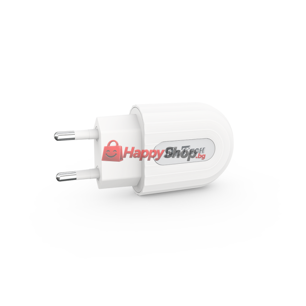Мрежово зарядно устройство DeTech DE-28i, 5V/2.1A, 220V,1 x USB, С Lightning кабел, 1.0m, Бял - 14134