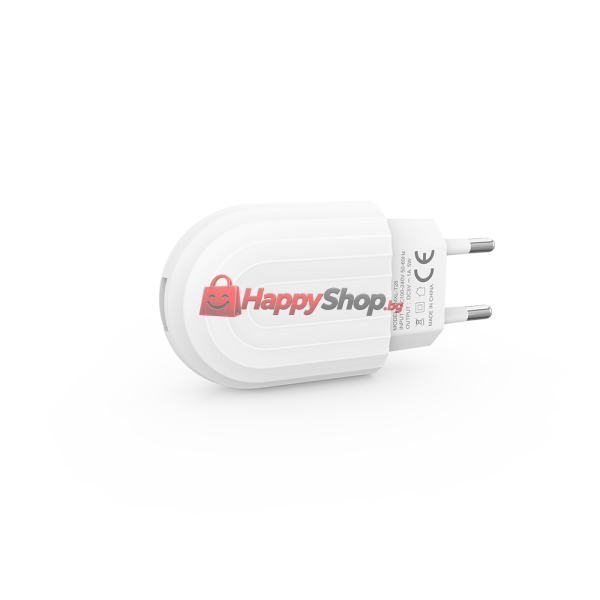 Мрежово зарядно устройство DeTech DE-28i, 5V/2.1A, 220V,1 x USB, С Lightning кабел, 1.0m, Бял - 14134