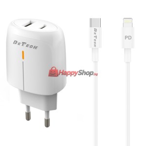 Мрежово зарядно устройство DeTech DE-31PDL, 20W, С Type-C къ..
