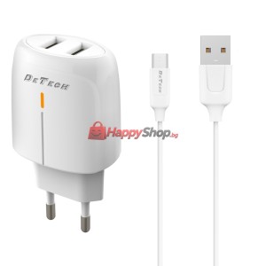 Мрежово зарядно устройство DeTech DE-32QCM, 18W, С Micro USB..