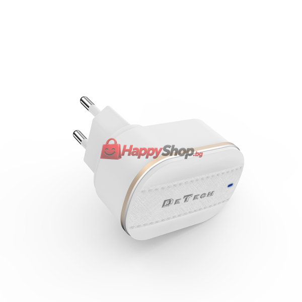 Мрежово зарядно устройство DeTech, DE-15, 5V/3.1A 220V, 2 x USB, Бял - 40095