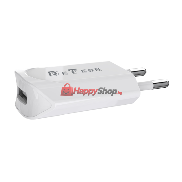 Мрежово зарядно устройство, DeTech, DE-11i, 5V/1A, 220V,1 x USB, С Lightning кабел, 1.0m, Бял - 14116