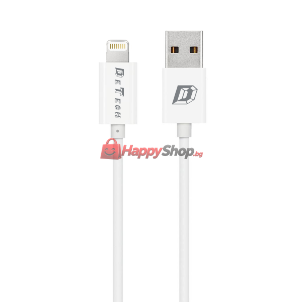 Мрежово зарядно устройство, DeTech, DE-11i, 5V/1A, 220V,1 x USB, С Lightning кабел, 1.0m, Бял - 14116