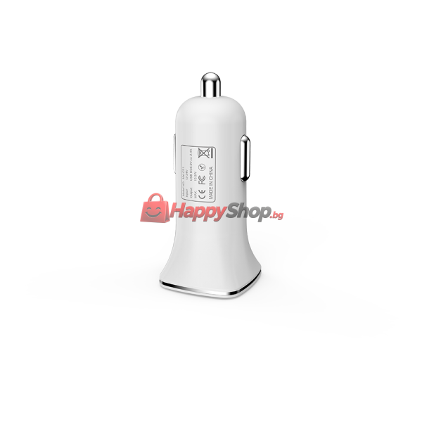 Зарядно устройство за кола DeTech, DE-C01M, 5V/2.4A, 12/24V, С Micro USB кабел, 2 x USB, Бял - 14124