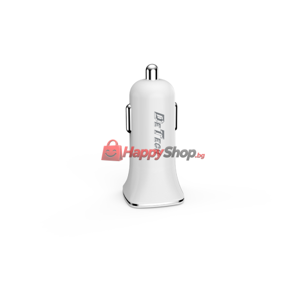 Зарядно устройство за кола DeTech, DE-C01M, 5V/2.4A, 12/24V, С Micro USB кабел, 2 x USB, Бял - 14124