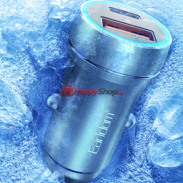 Зарядно устройство за кола Earldom ES-CC29, 30W, USB QC3.0, PD, С Type-C PD кабел, Сребрист - 40351