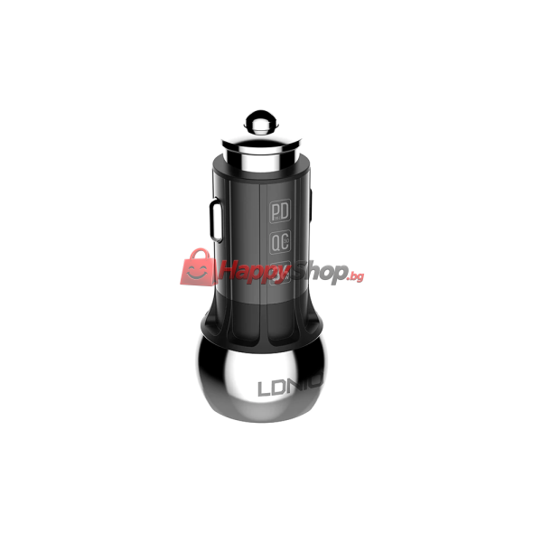 Зарядно устройство за кола LDNIO C1, 1xUSB QC3.0, 1xType-C PD, С Micro USB кабел, Сив - 40076