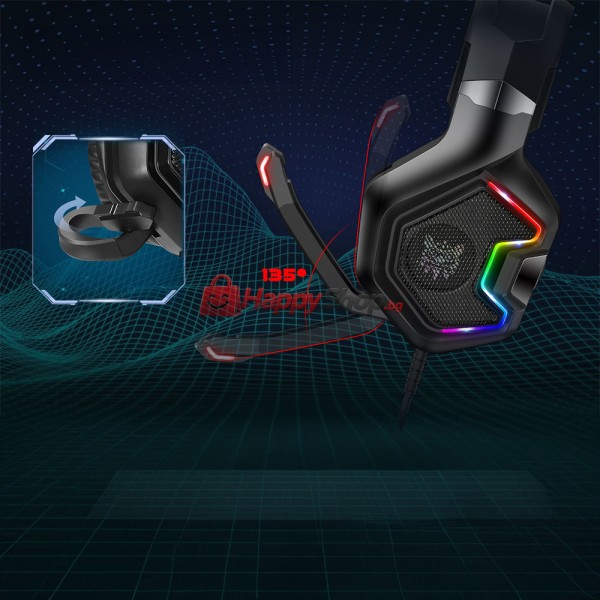 Слушалки Onikuma K10, За компютър, Микрофон, Подсветка, 3.5mm, USB, Черен - 20745