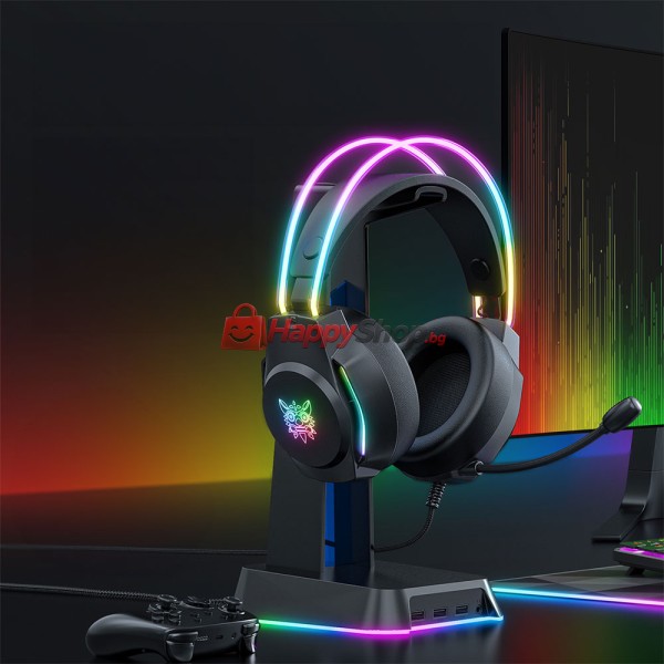 Слушалки Onikuma X26, За компютър, Микрофон, Подсветка, 3.5mm, USB, Черен - 20744