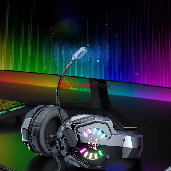 Слушалки Onikuma X32, За компютър, Микрофон, Подсветка, 3.5mm, USB, Черен - 20743