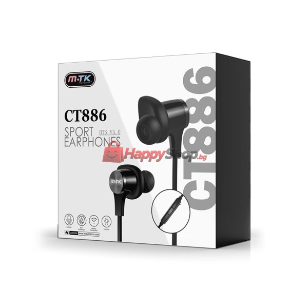 Bluetooth слушалки Moveteck CT886, Черен – 20515
