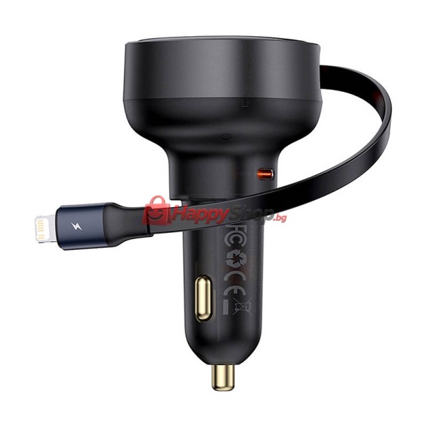 Зарядно устройство за кола Baseus Enjoyment Pro, 55W, С Lightning кабел, Черен - 40495