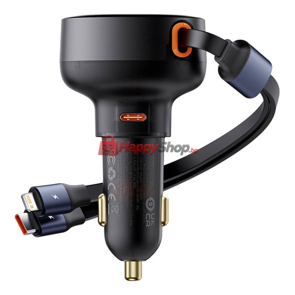 Зарядно устройство за кола Baseus Enjoyment Pro, 60W, С Type-C и Lightning кабел, Черен - 40498