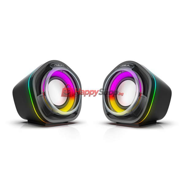 Тонколони Aula N-107, 2x3W, USB, RGB, Черен - 22186