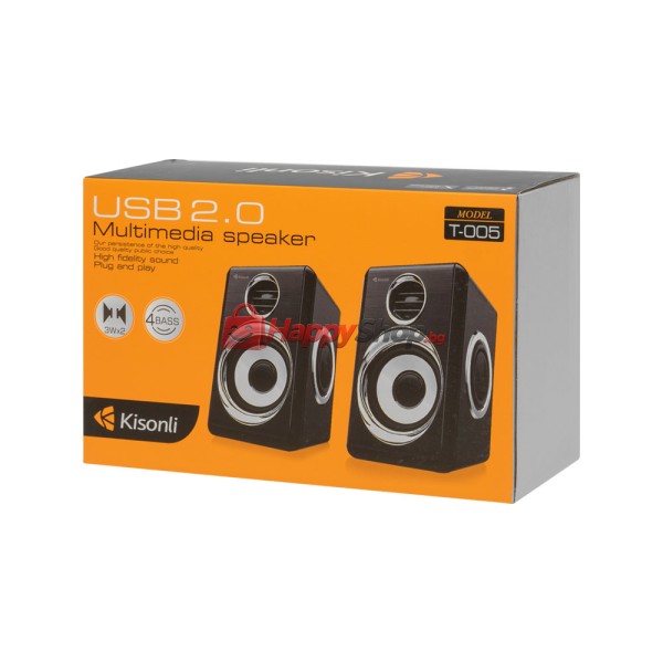 Тонколони Kisonli T-005, 2x3W, USB, Черен - 22157