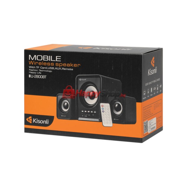 Тонколони Kisonli U-2800BT, Bluetooth, 5W+2x3W, USB, Черен - 22151