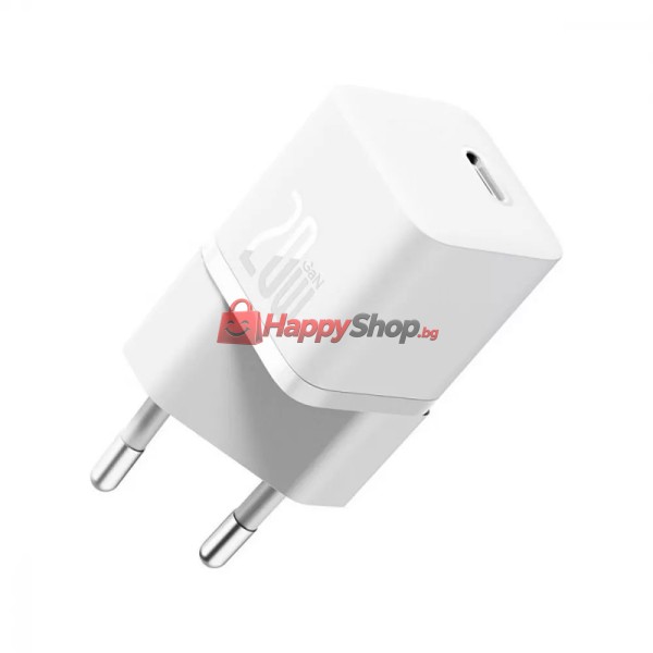 Мрежово зарядно устройство Baseus GaN5S Fast Charger 1C, 20W, 1 x Type-C F, Бял - 40407