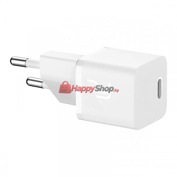 Мрежово зарядно устройство Baseus GaN5S Fast Charger 1C, 20W, 1 x Type-C F, Бял - 40407