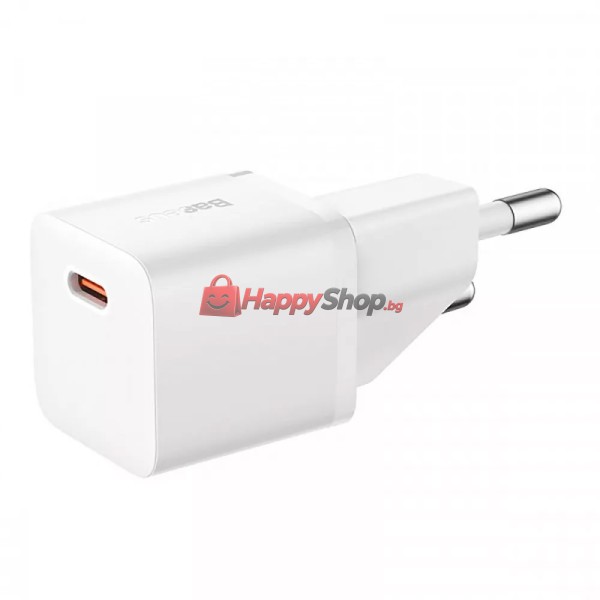 Мрежово зарядно устройство Baseus GaN5S Fast Charger 1C, 20W, 1 x Type-C F, Бял - 40407