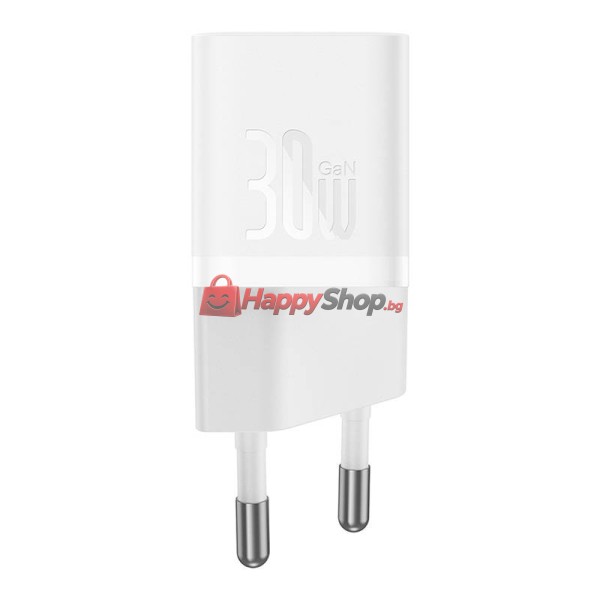 Мрежово зарядно устройство Baseus GaN5S Fast Charger 1C, 30W, 1 x Type-C F, Бял - 40409